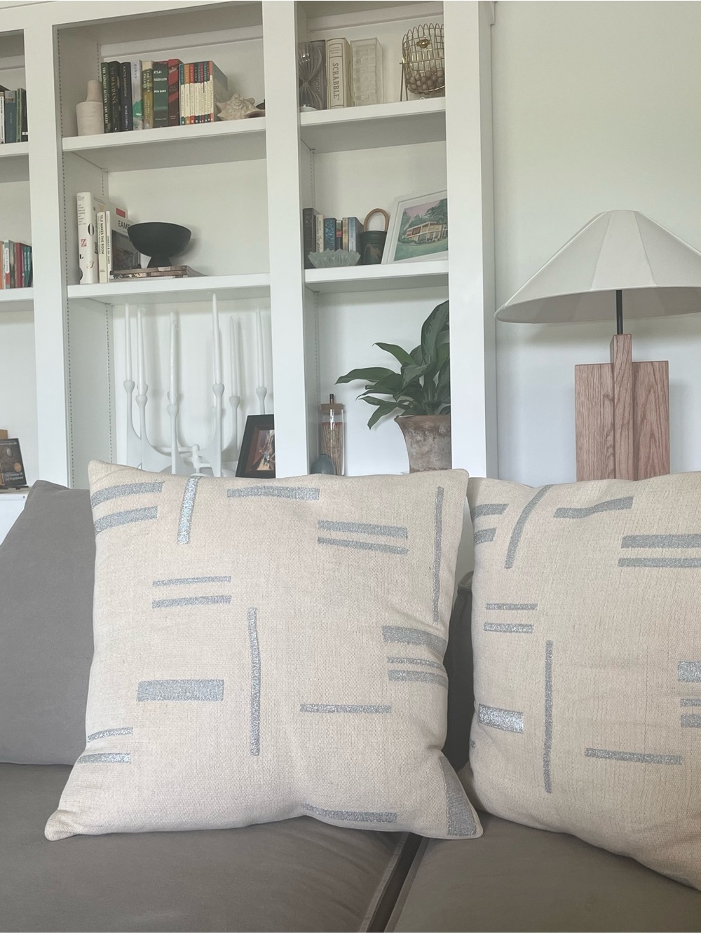 NWT West Elm Beige Decorative Throw Pillow with Silver Accent - Home Accents